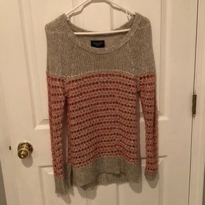 Grey and coral knit sweater